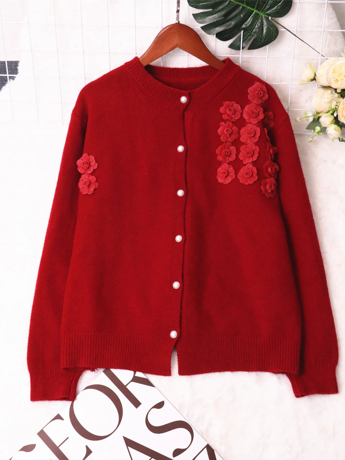 Sarah Express Women's Flower Button Up Long Sleeve Cardigan