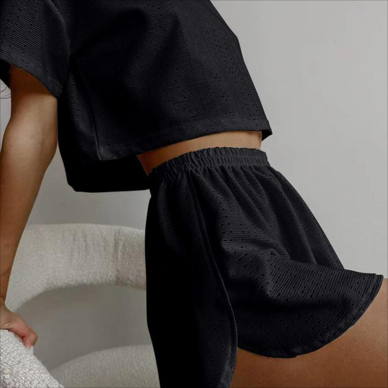 Women's Two-Piece Hollow Crop Top Shorts Set Athleisure