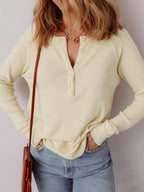 Sarah Express Women's Textured Knit Half Button Henley Top