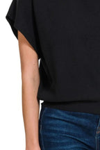 Sarah Express Women’s Ribbed Short Dolman Sleeve Sweater Casual