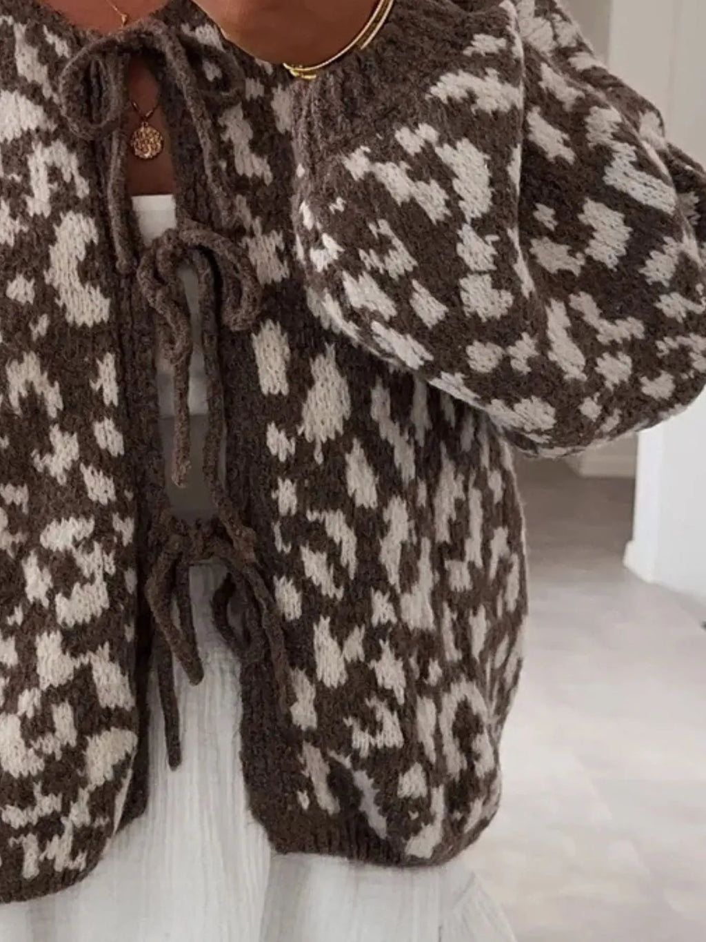 Sarah Express Women's Leopard Tie Front Cardigan