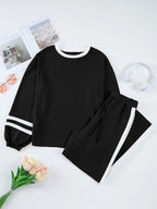 Sarah Express Women's Contrast Trim Round Neck Top and Pants Set