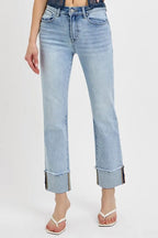 Sarah Express Women’s High Rise Relaxed Straight Jeans with Cuff
