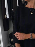 Sarah Express Women's Full Size Round Neck Drop Shoulder Top with Ribbed Trim Plus Size