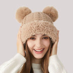 Sarah Express Women's Double Pom-Pom Knitted Winter Hat Fur Ball Dome Crown Windproof
