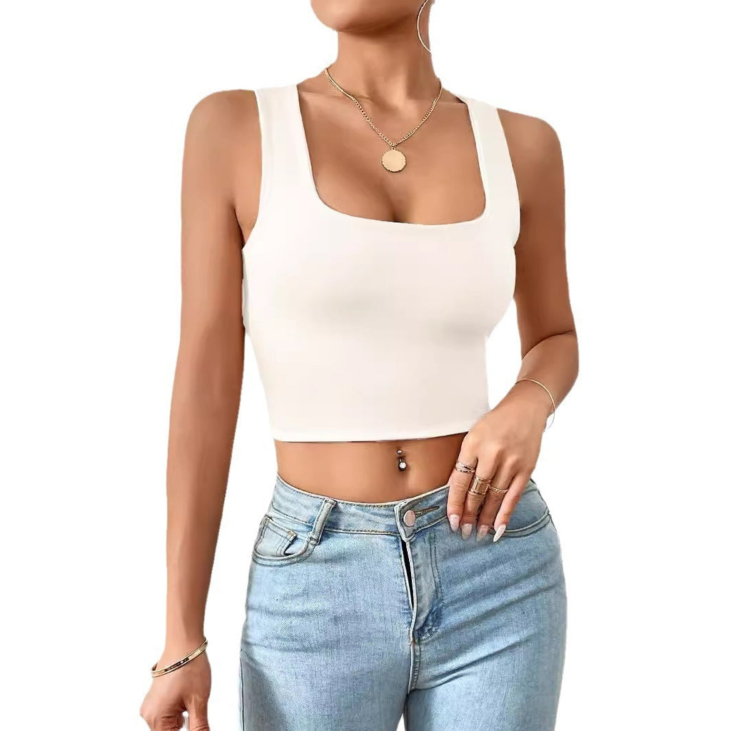 Women's Square Neck Cropped Tank Top Sleeveless Fitted Vest