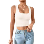 Women's Square Neck Cropped Tank Top Sleeveless Fitted Vest