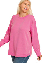 Sarah Express Women’s Plus Size Raised Rib Long Sleeve Top Casual All-Season