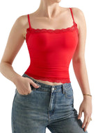 Sarah Express Women's Lace Trim Cami Top - Elegant Sleeveless Tank