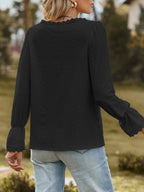 Sarah Express Women's Lace Trim V-Neck Blouse with Flounce Sleeves