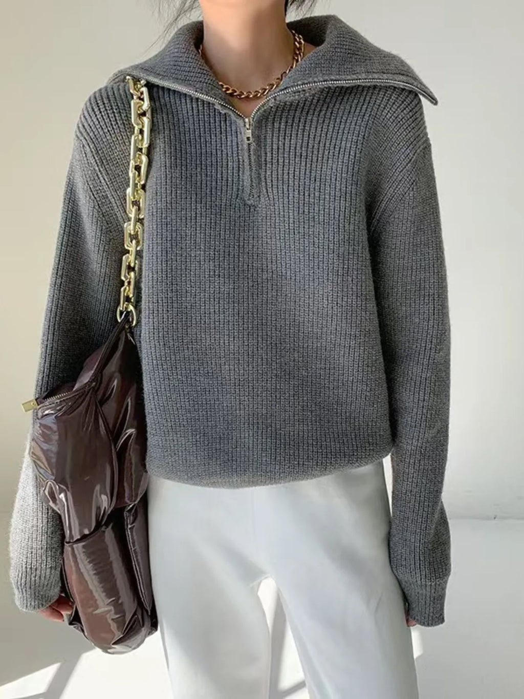 Sarah Express Women's Half-Zip Long Sleeve Sweater