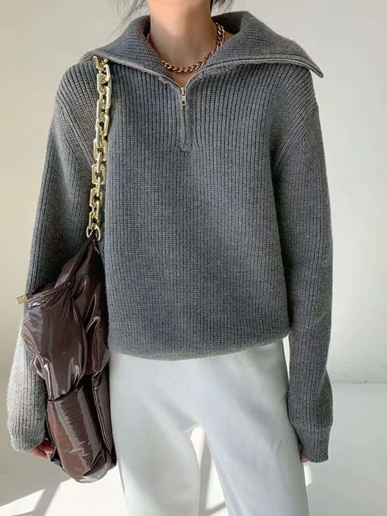 Sarah Express Women's Half-Zip Long Sleeve Sweater