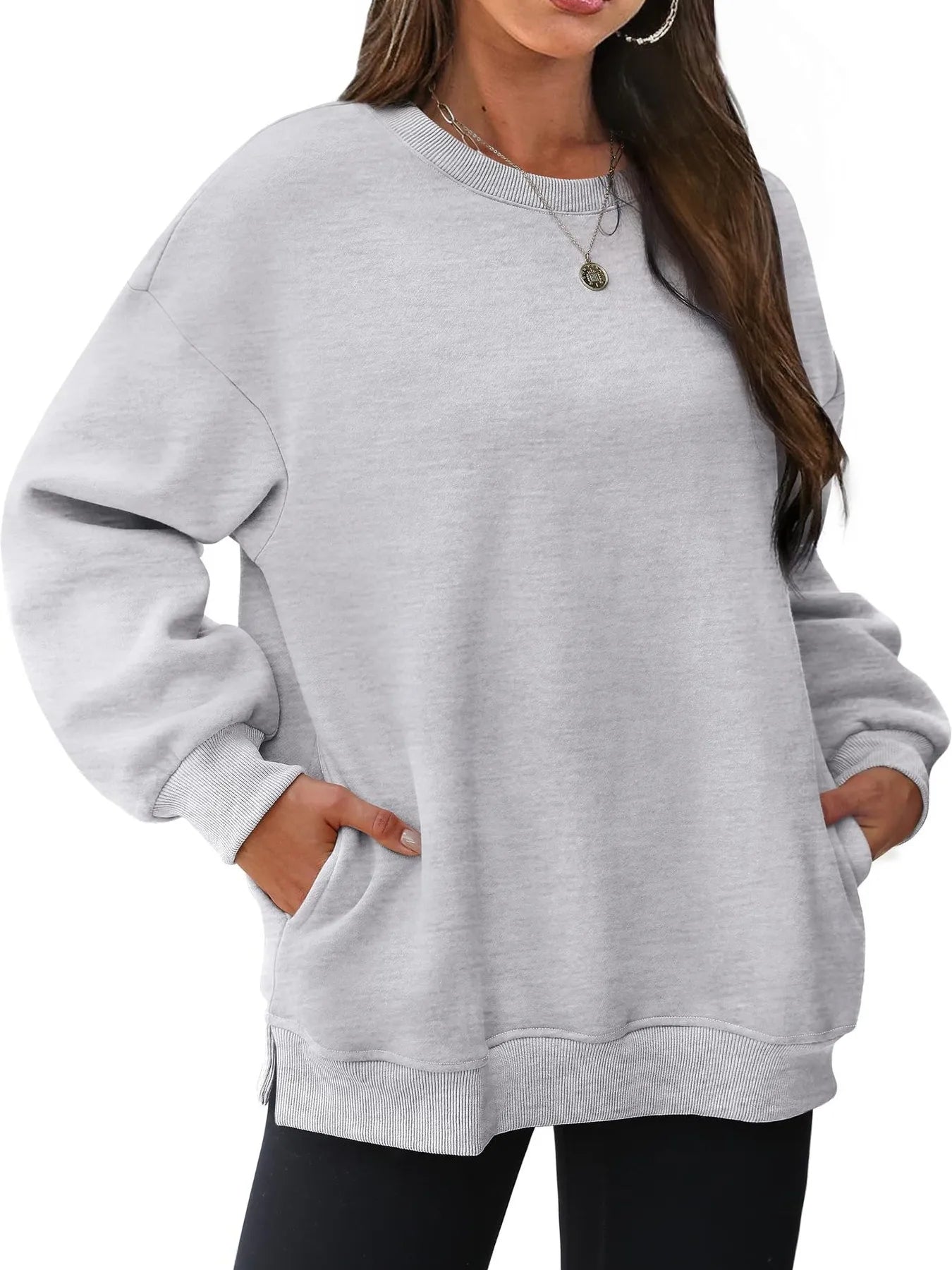 Sarah Express Women's Oversized Long Sleeve Crewneck Sweatshirt Grey