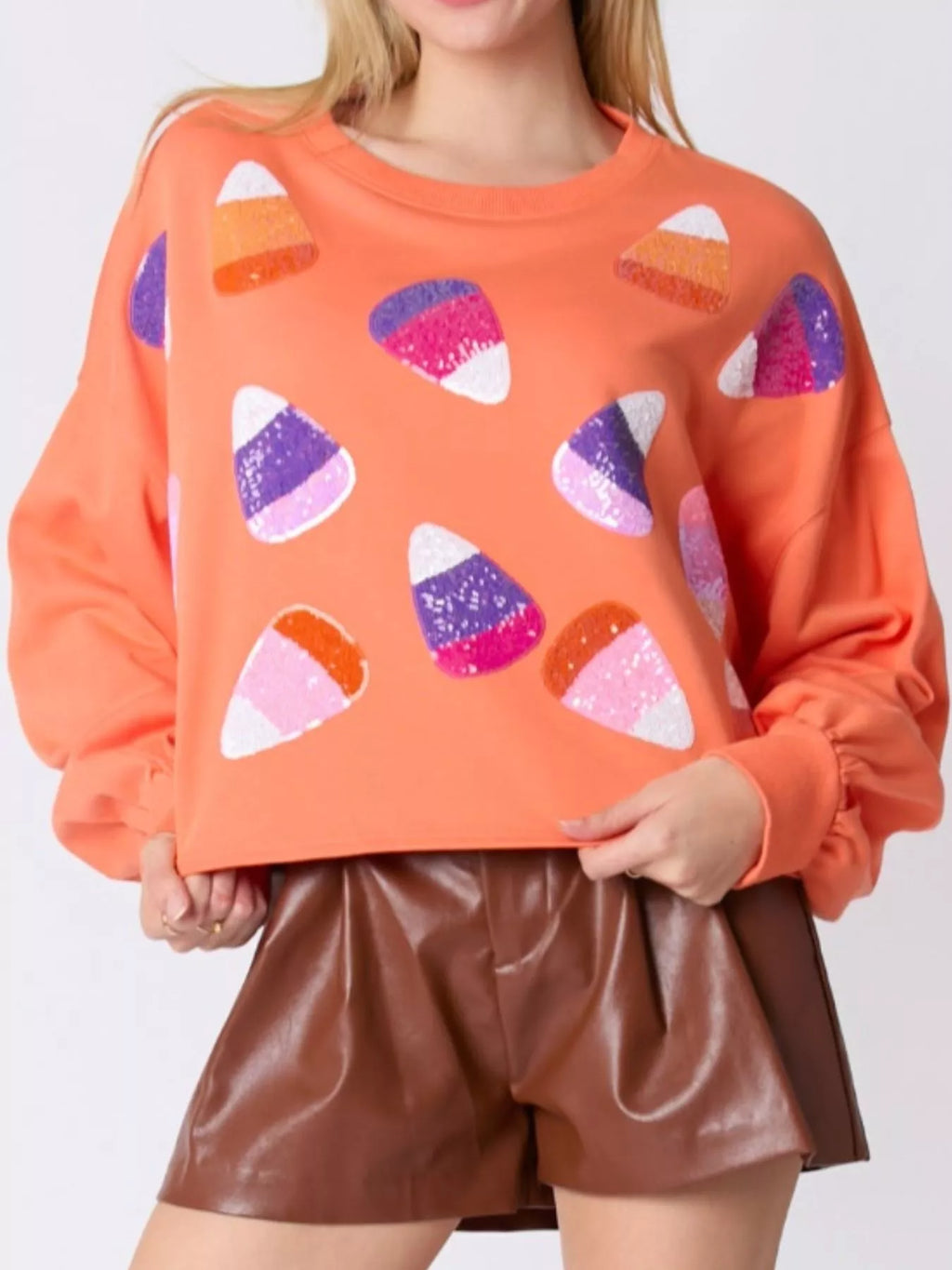 Sarah Express Women's Halloween Candy Sequin Long-Sleeve Sweatshirt