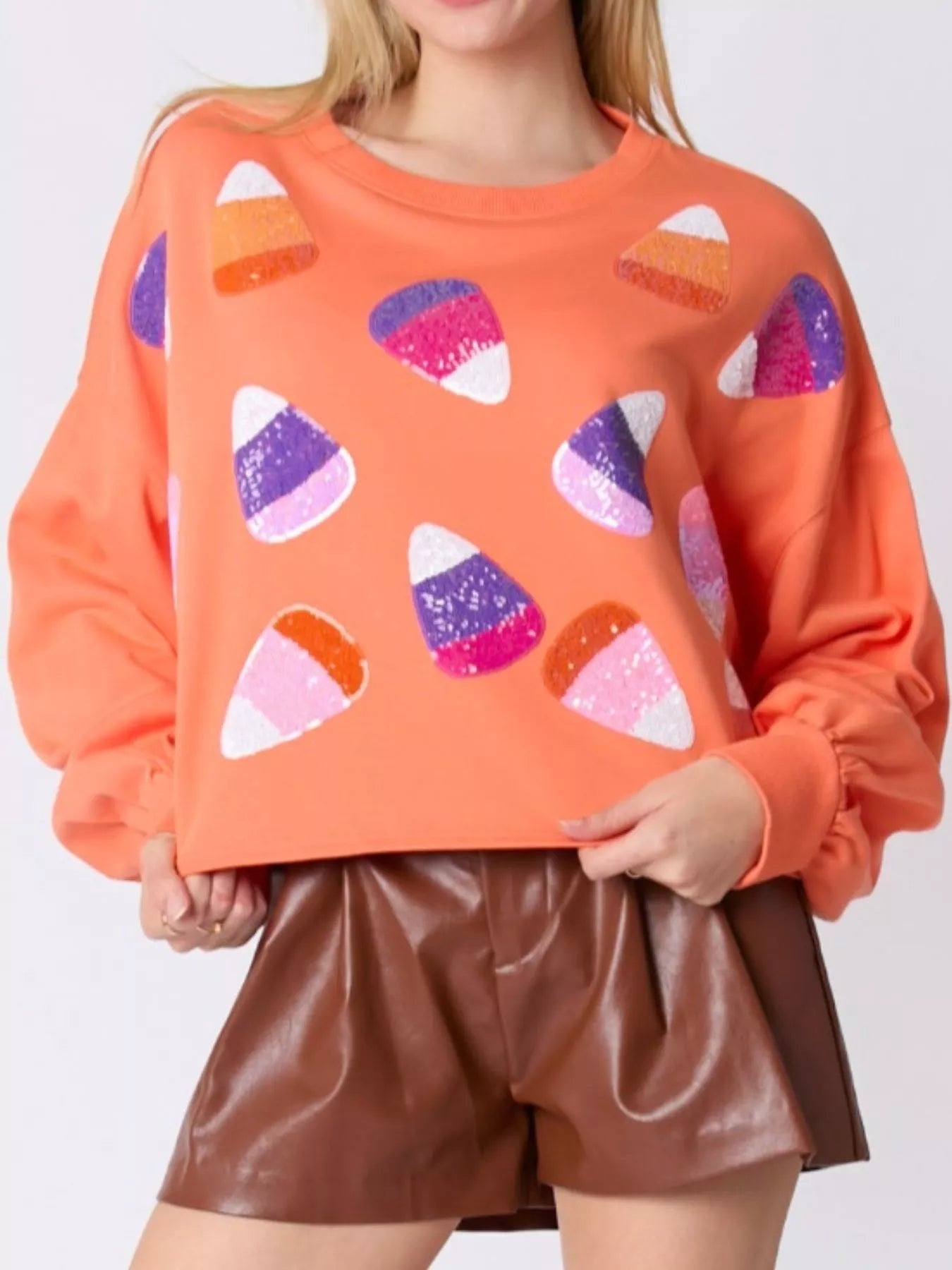 Sarah Express Women's Halloween Candy Sequin Long-Sleeve Sweatshirt
