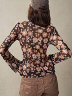 Women's Floral Print Long Sleeve Slim Fit Button-Down Cardigan Shirt