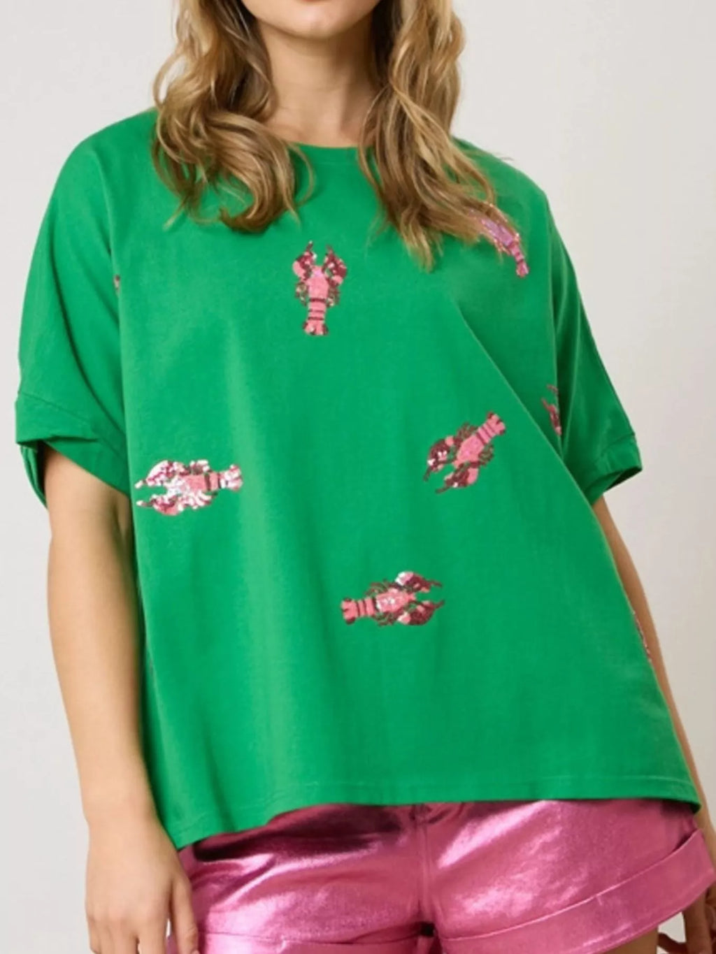 Sarah Express Women's Sequin Lobster Round Neck T-Shirt