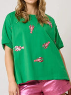 Sarah Express Women's Sequin Lobster Round Neck T-Shirt