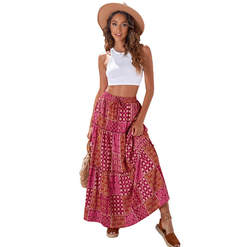 Women's High Waist Printed Maxi Dress Loose Fit Casual