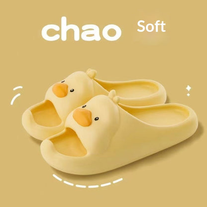 Sarah Express Women's Duck Slippers | Non-Slip Toe-Strap PVC Indoor Outdoor Slides Custard
