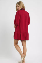 Sarah Express Women’s French Terry Ruffle Hem Dress with Plaid Trim Casual Fall