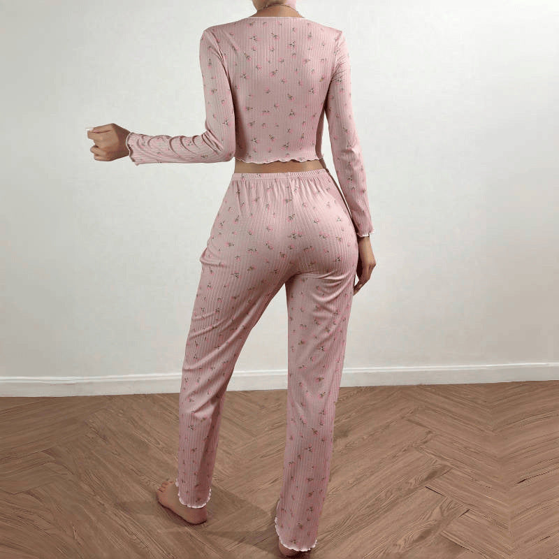 Women's Printed Loungewear Set - Long Sleeve Top and Pants Two-Piece Homewear