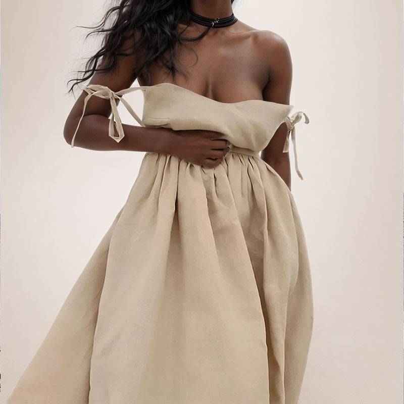 Women's V-Neck Suspender Split Dress - Backless High Waist Long Dress