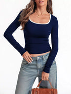 Sarah Express Women's Contrast Trim Long Sleeve Top