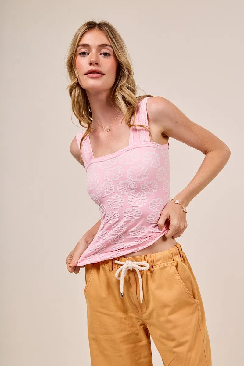 Sarah Express Women’s Two Tone Floral Seamless Tank Top with Lace