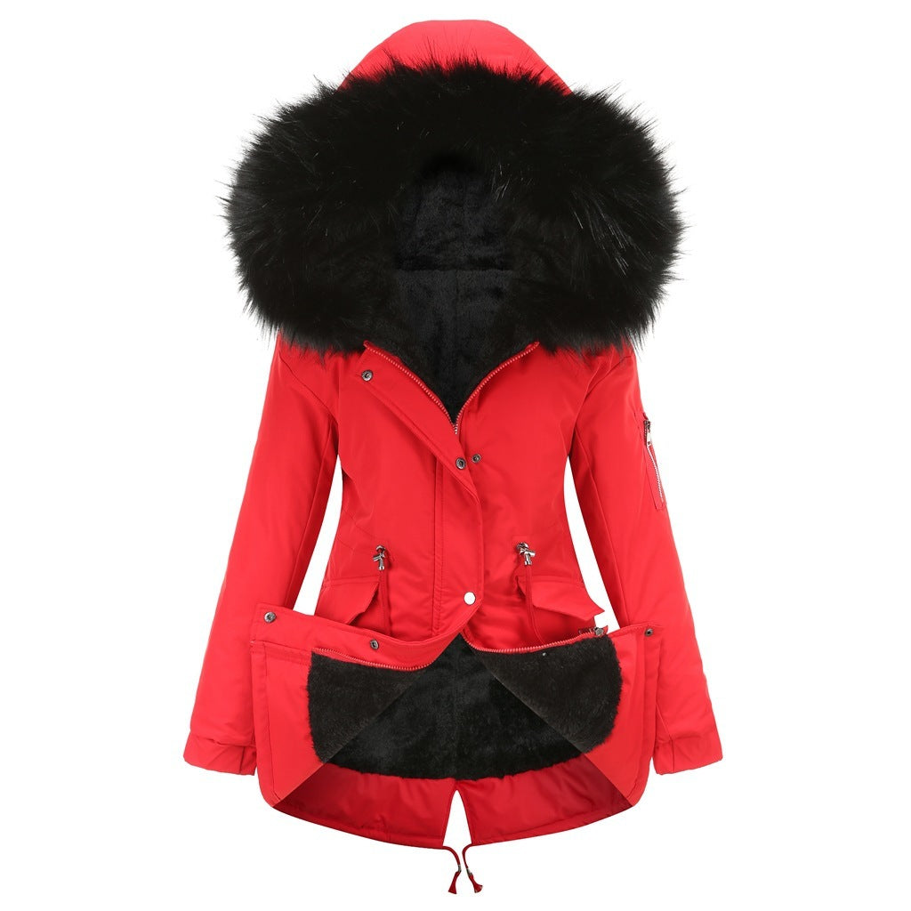 Women's Mid-Length Cotton Padded Hooded Parka Coat Loose Fit Winter Jacket