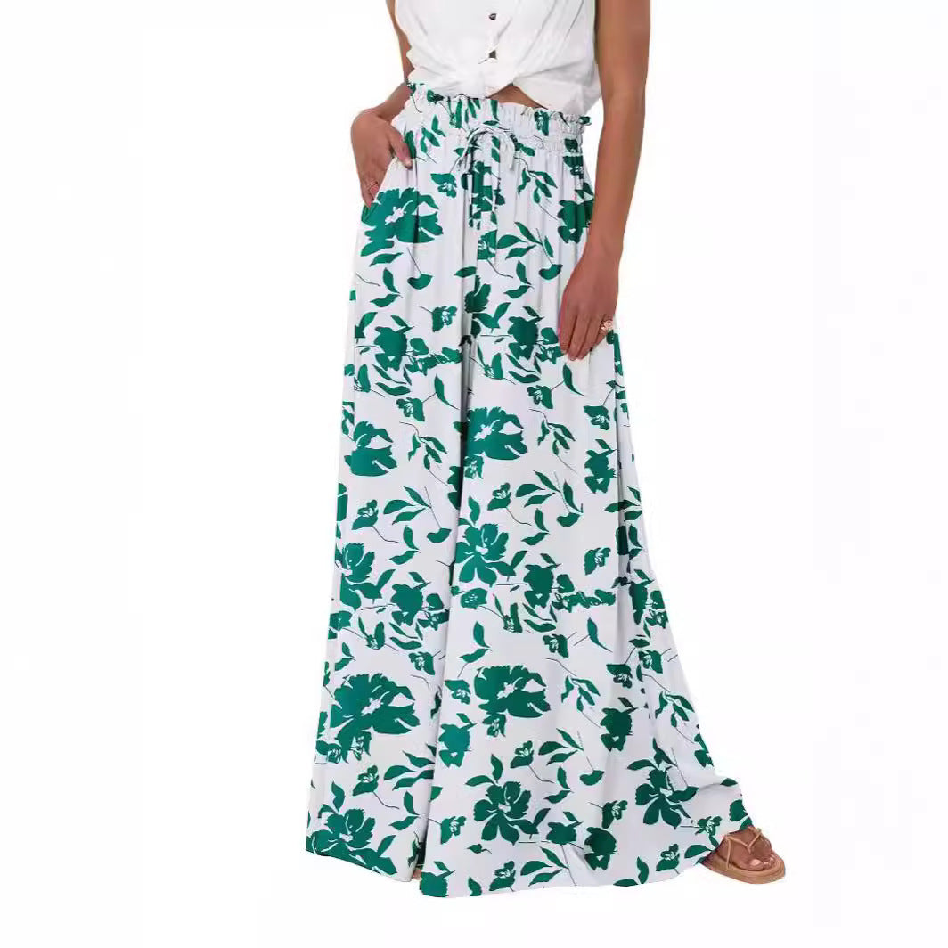Women's High Waist Wide Leg Pants Casual Polyester Trousers