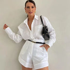 Women's Long Sleeve Blazer and Shorts Two-Piece Suit Set Professional Casual