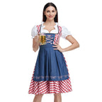 Women's Oktoberfest Dirndl Costume Bavarian Dress with Apron and Ribbon