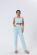 Women's Soft Knit 3 Piece Lounge Set Crop Top Wide Leg Pants Cardigan