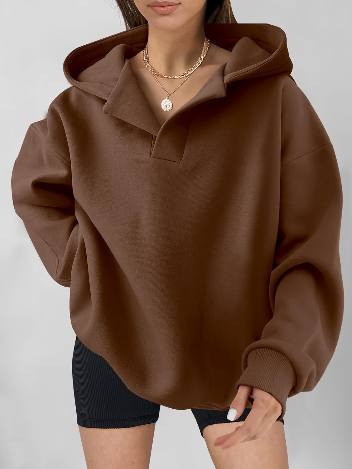 Women's Loose Fit Hoodie Sweatshirt - Solid Color Long Sleeve Pullover Top