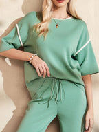 Sarah Express Women's Contrast Trim T-Shirt and Drawstring Pants Set