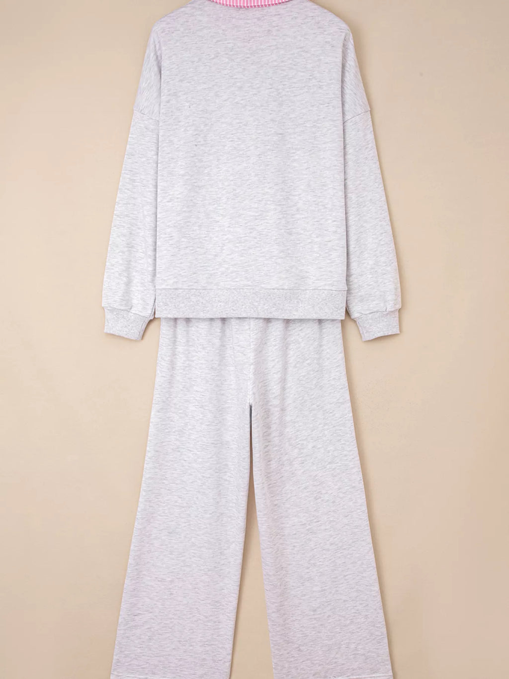 Sarah Express Women's Contrasted Trim Frilled Collar Drop Shoulder Top and Drawstring Pant Set