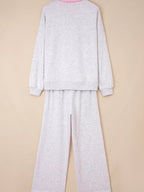 Sarah Express Women's Contrasted Trim Frilled Collar Drop Shoulder Top and Drawstring Pant Set