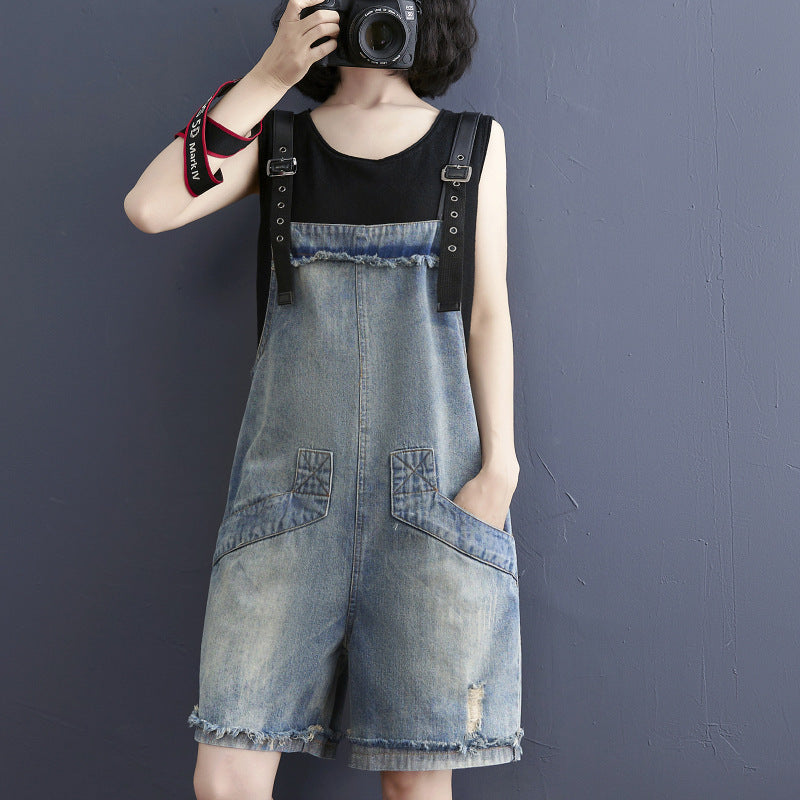 Women's Denim Overalls with Adjustable Suspenders Casual Jumpsuit Romper