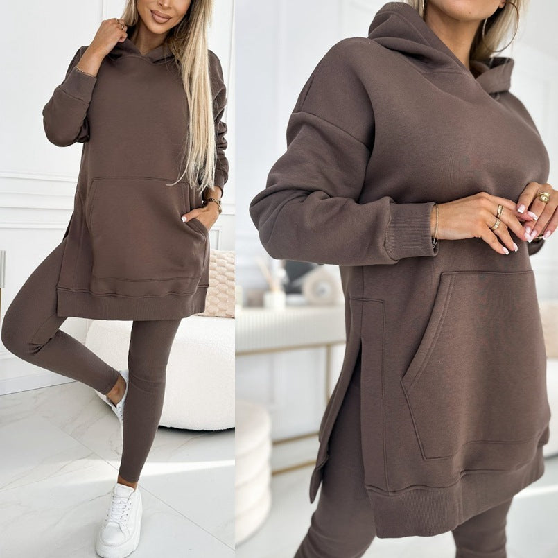 Women's Hooded Sweatshirt and Thickened Leggings Two-Piece Athleisure Set