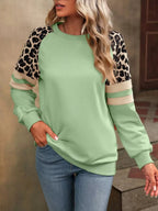 Sarah Express Women's Leopard Round Neck Raglan Sleeve Sweatshirt