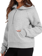 Sarah Express Women's Half-Zip Hoodie with Kangaroo Pocket - Casual Activewear Pullover