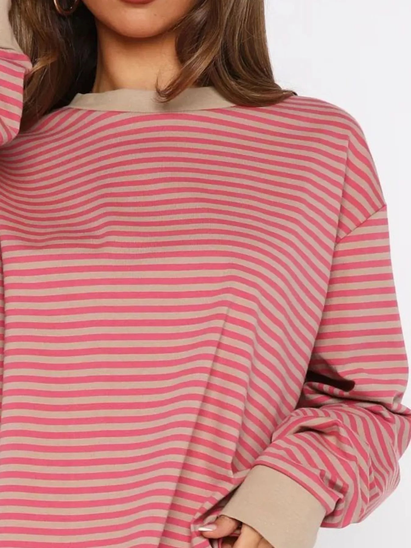 Sarah Express Women's Striped Oversized Round Neck Sweatshirt