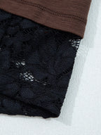 Sarah Express Women's Sheer Lace Patchwork Casual Long Sleeve Top