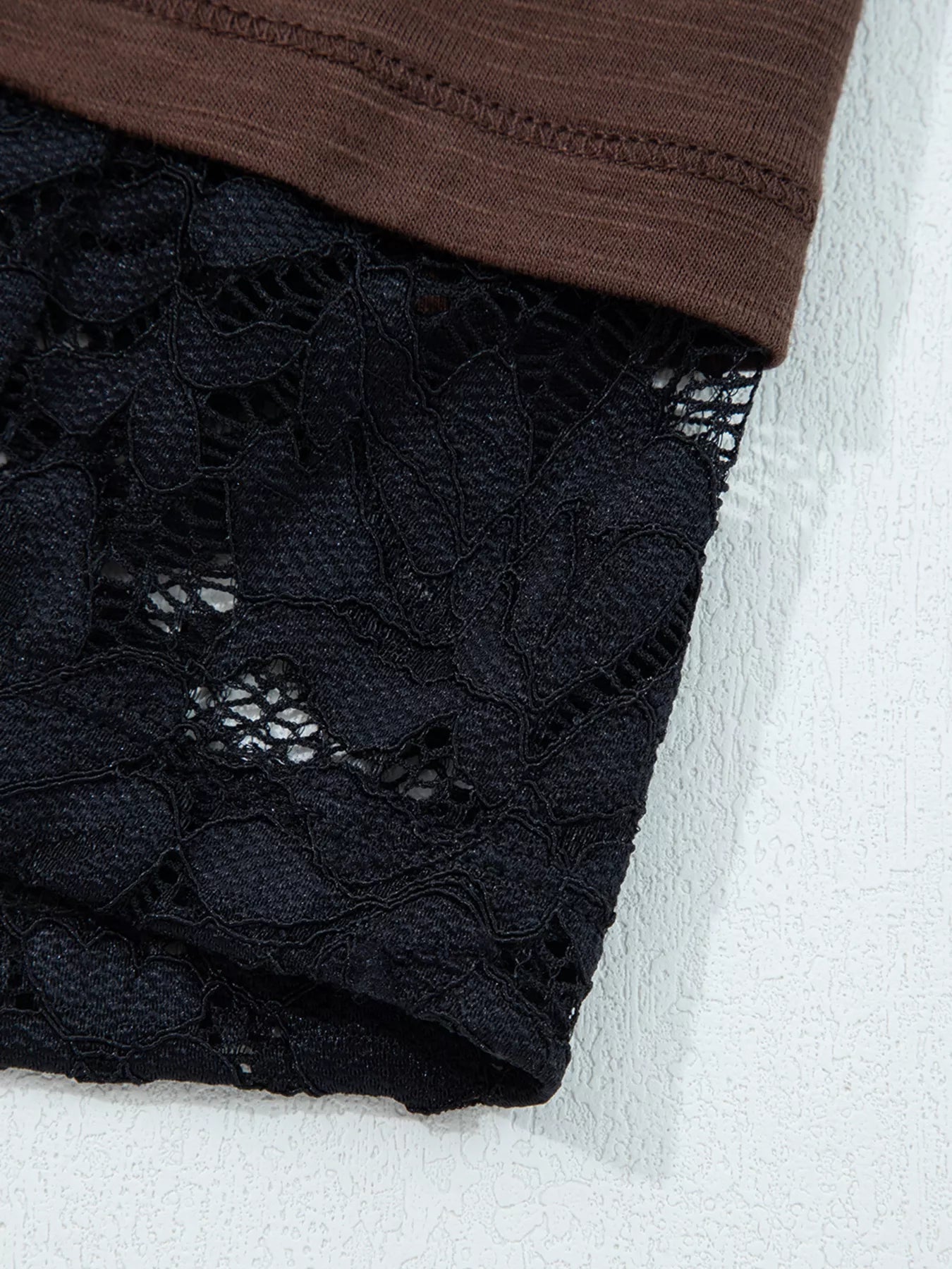 Sarah Express Women's Sheer Lace Patchwork Casual Long Sleeve Top