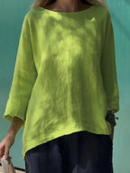 Sarah Express Women's Round Neck Relaxed Fit Blouse Plus Size Lime