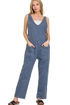 Sarah Express Women’s Baggy Denim Overall Jumpsuit with Pockets