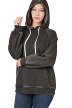 Sarah Express Women’s Acid Wash Fleece Hoodie with Drawstring
