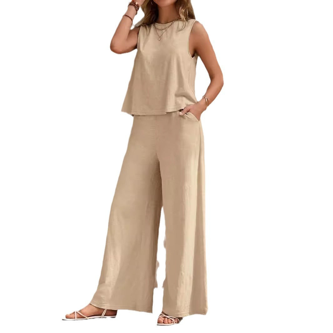 Women's Sleeveless Top and Wide Leg Pants Two Piece Set