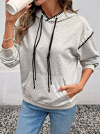 Sarah Express Women's Contrast Trim Drawstring Hoodie with Kangaroo Pocket